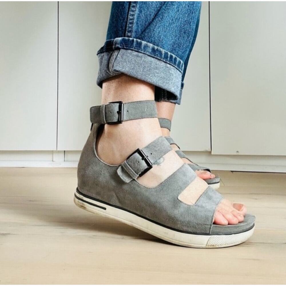 Eileen Fisher Womens Gray Leather Strappy Gladiator Platform Sandal Sz 6 Comfort